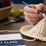 Participants working on crochet and needlework projects during Crochet Time at Worth Township.