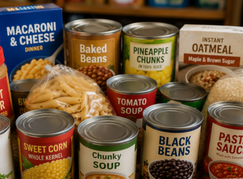 Box filled with nonperishable food items available through the Worth Township Food Pantry.