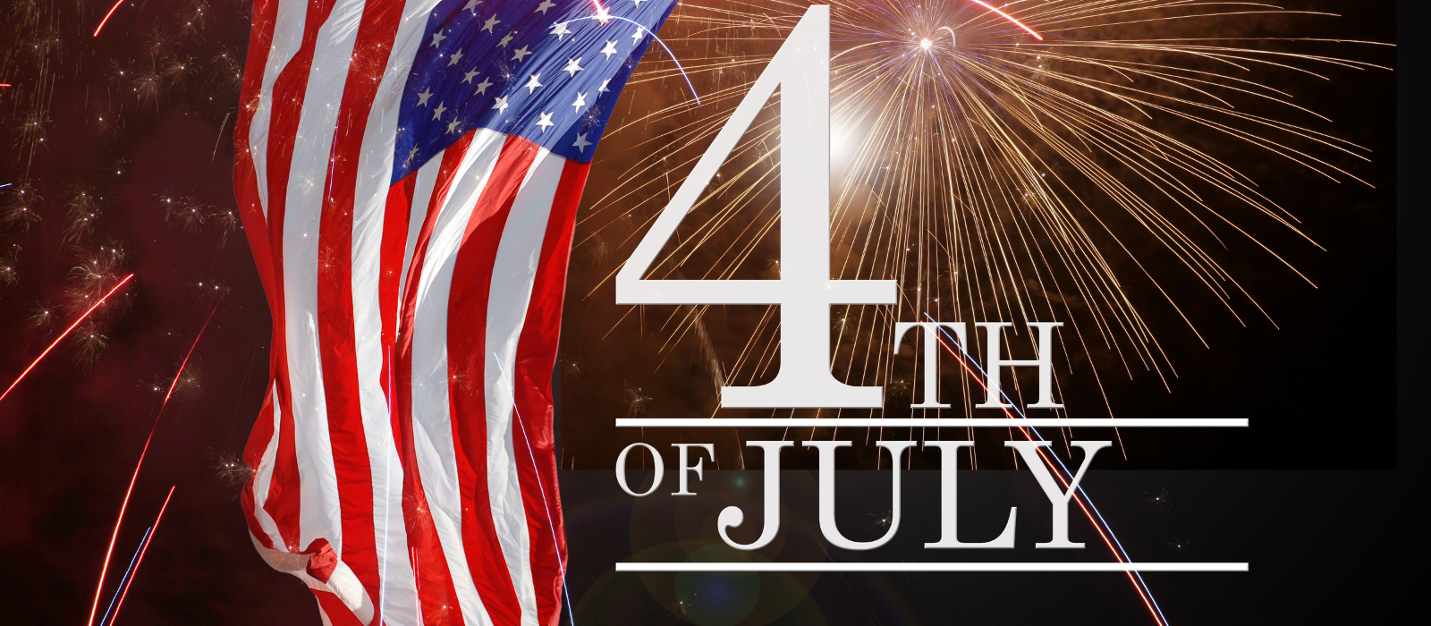 Patriotic Independence Day graphic featuring American flag colors, fireworks, or Fourth of July imagery.