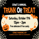 CRWC Annual Trunk or Treat on Saturday, October 17, 2026, from 12 to 2 PM at the CRWC parking lot, 5331 W. 135th St. in Crestwood.