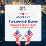 July Fireworks Show on Saturday, July 4, at Richards High School in Oak Lawn, with fireworks beginning at dusk.