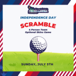 Promotional flyer for the Stony Creek Independence Day Scramble golf outing hosted by the Oak Lawn Park District on Sunday, July 5.