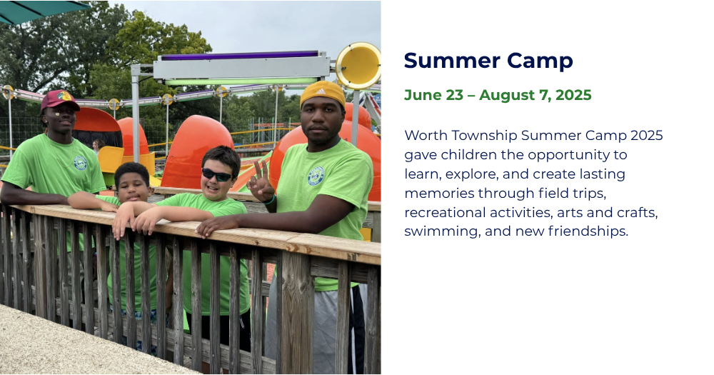 Camp participants from Worth Township Summer Camp 2025 enjoy a field trip together at an outdoor family entertainment center.