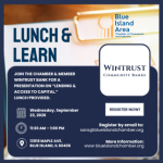 Promotional graphic for the Blue Island Area Chamber of Commerce Lunch & Learn featuring Wintrust Community Banks on lending and access to capital.