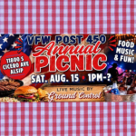 Promotional banner for the VFW Post 450 Annual Picnic featuring food, live music by Ground Control, and community fun on Saturday, August 15, at 11800 South Cicero Avenue in Alsip.