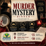 Murder Mystery Dinner at Robbins Park District on October 29, 2026, from 5:30–9:00 PM featuring an interactive mystery and three-course dinner.